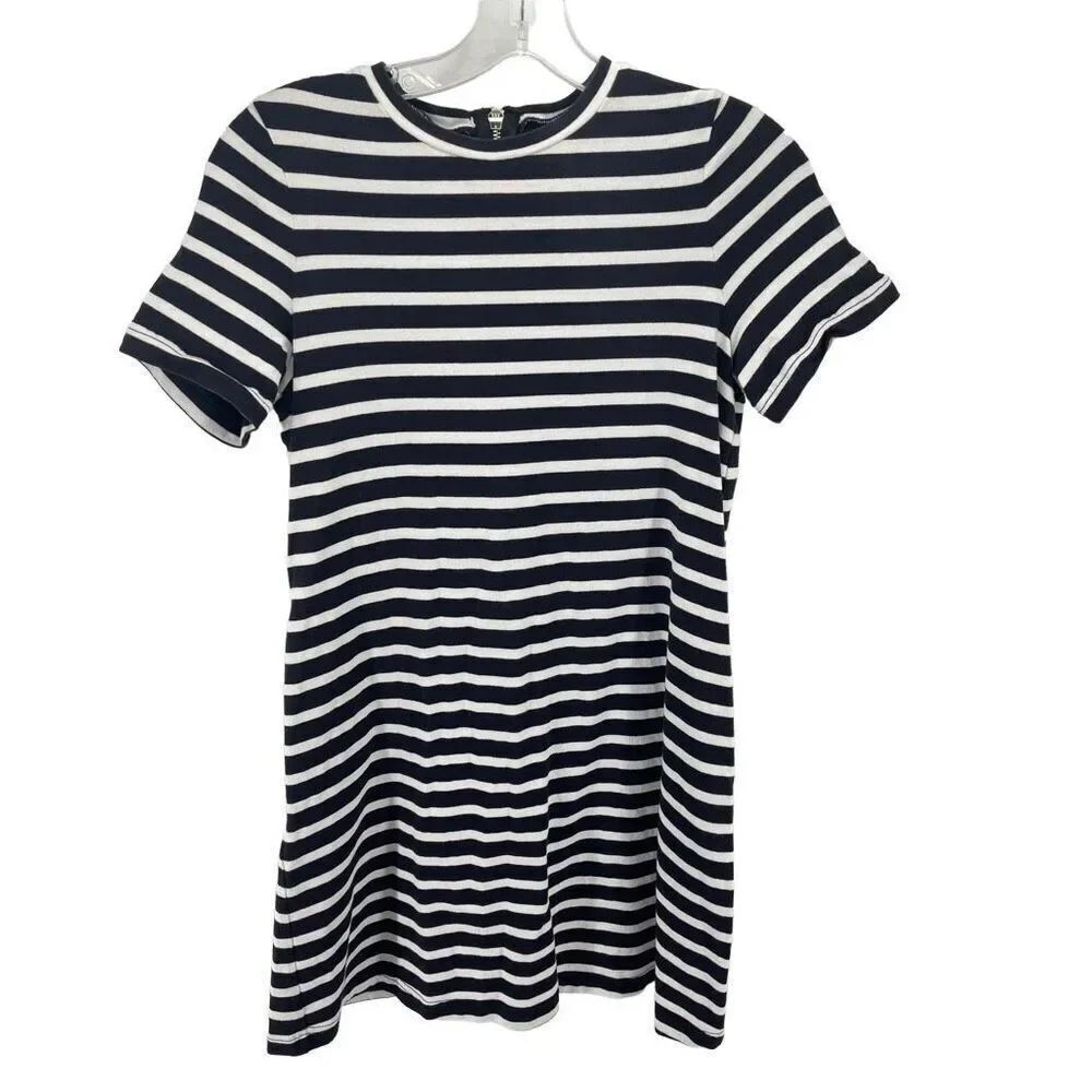 Kate Spade Womens Striped Dress Zip 100% Cotton Mini Black White Size XS